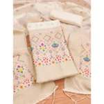 White Banarasi Silk Unstitched Salwar Suit Material with Dupatta