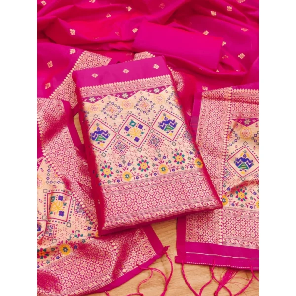 Pink Banarasi Silk Unstitched Salwar Suit Material with Dupatta