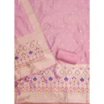 Generic Women's Banarasi Silk Printed Unstitched Salwar Suit Material With Dupatta (Light Pink, 3Mtrs) - Image 3