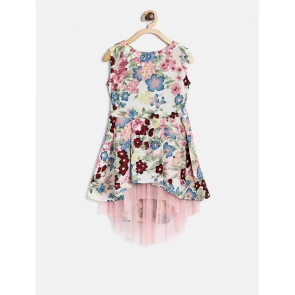 Generic Girl's Polyester Crepe Printed Short Sleeve Round Neck Dress (Multicolor)