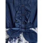 Generic Girl's Denim-Polyester Crepe Solid Sleeveless Round Neck Dress (Blue-White) - Image 3