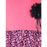 Generic Girl's Polyester Crepe Embellished Short Sleeve Round Neck Dress (Pink) - Image 3