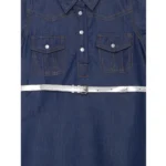 Generic Girl's Denim Solid Short Sleeve Shirt collar Dress (Blue) - Image 3