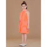 Generic Girl's Polyester Crepe Printed Sleeveless Round Neck Dress (Orange) - Image 4
