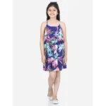 Generic Girl's Rayon Printed Sleeveless Round Neck Dress (Blue) - Image 3