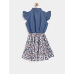 Generic Girl's Denim-Cotton Striped Flutter Shirt Collar Dress (Multicolor) - Image 4