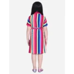 Generic Girl's Polyester Crepe Striped Short Sleeve Shirt collar Dress (Multicolor) - Image 3