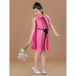 Generic Girl's Polyester Crepe Printed Sleeveless Round Neck Dress (Pink) - Image 3