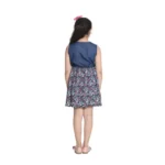 Generic Girl's Denim-Rayon Floral Printed Sleeveless Round Neck Dress (Navy Blue) - Image 3