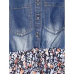 Generic Girl's Denim-Cotton Striped Flutter Shirt Collar Dress (Multicolor) - Image 2