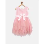 Generic Girl's Polyester  Net Embroidered Sleeveless Round Neck Dress (Peach) - Image 4