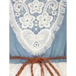 Generic Girl's Denim Embroidery Short Sleeve Round Neck Dress (White) - Image 3