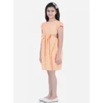 Generic Girl's Polyester Crepe Checkered Short Sleeve Round Neck Dress (Orange) - Image 3