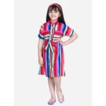Generic Girl's Polyester Crepe Striped Short Sleeve Shirt collar Dress (Multicolor)