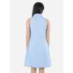 Generic Girl's Denim Solid Sleeveless Shirt collar Dress (Blue) - Image 4