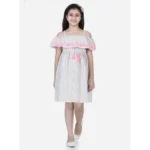 Generic Girl's Cotton Printed Sleeveless Shoulder Straps Dress (Beige-Pink)