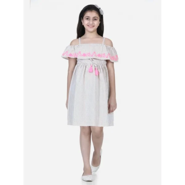 Generic Girl's Cotton Printed Sleeveless Shoulder Straps Dress (Beige-Pink)