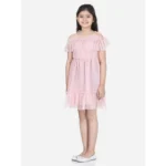 Generic Girl's Polyester Net Embellished Short Sleeve Shoulder Straps Dress (Pink) - Image 3