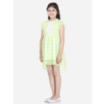 Generic Girl's Polyester Chiffon Solid Short Sleeve Round Neck Dress (Lime Green) - Image 3