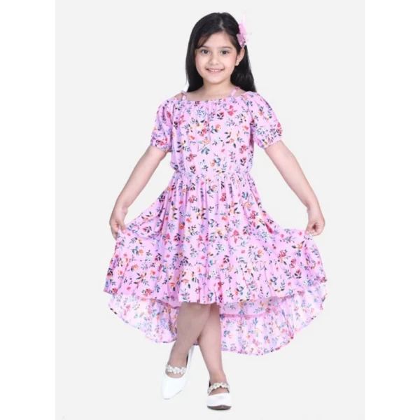 Generic Girl's Rayon Solid Short Sleeve Shoulder Straps Dress (Light Pink)