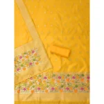 Generic Women's Banarasi Silk Printed Unstitched Salwar Suit Material With Dupatta (Yellow, 3Mtrs) - Image 3