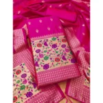 NariHaat Pink Banarasi Silk Unstitched Salwar Suit Material with Dupatta