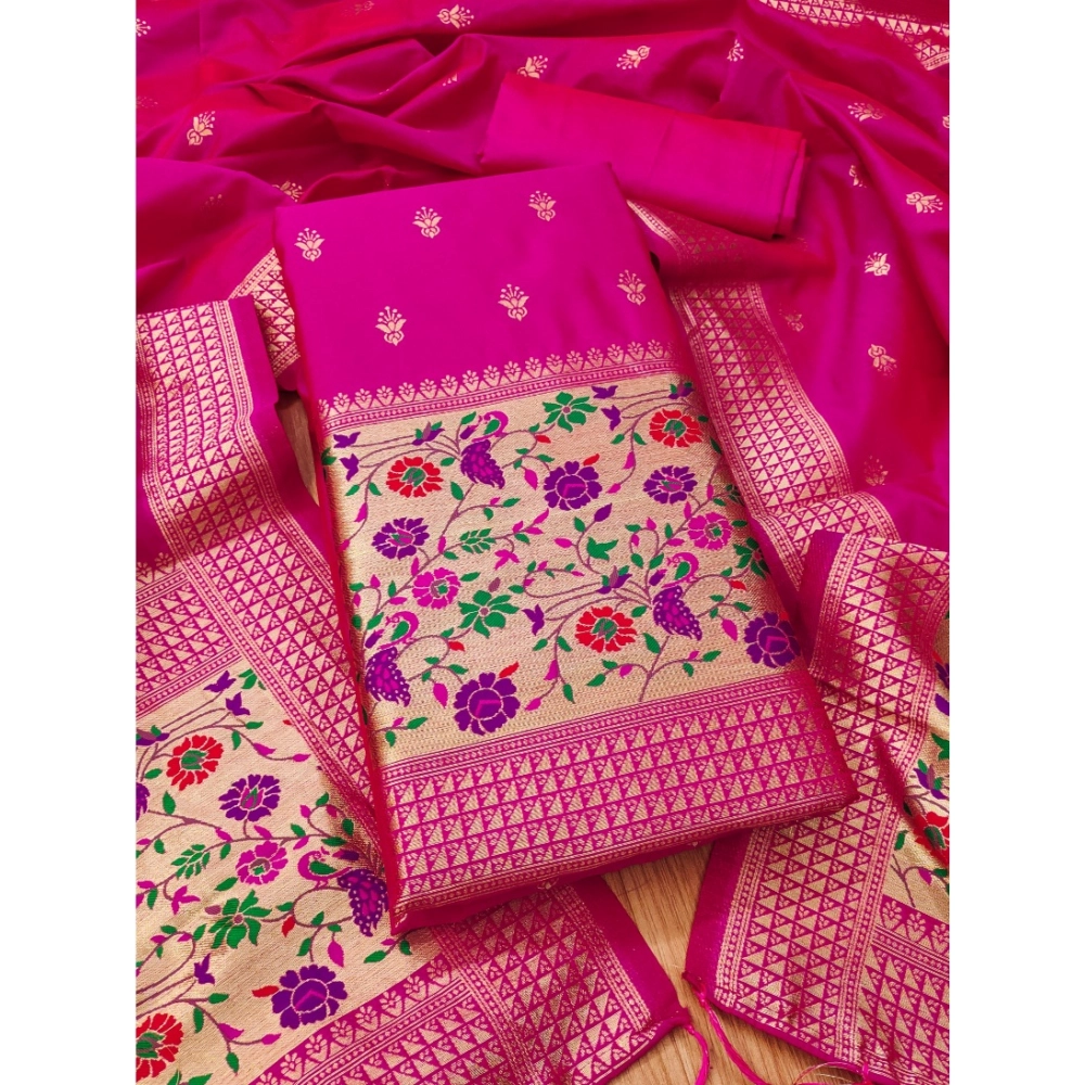NariHaat Pink Banarasi Silk Unstitched Salwar Suit Material with Dupatta