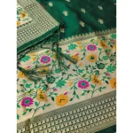 Generic Women's Banarasi Silk Printed Unstitched Salwar Suit Material With Dupatta (Bottle Green, 3Mtrs) - Image 2