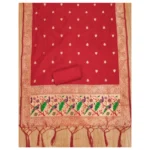 Generic Women's Banarasi Silk Printed Unstitched Salwar Suit Material With Dupatta (Red, 3Mtrs) - Image 2