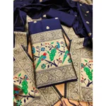 Navy Blue Banarasi Silk Salwar Suit Material