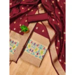 Generic Women's Banarasi Silk Printed Unstitched Salwar Suit Material With Dupatta (Maroon, 3Mtrs) - Image 4