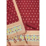 Generic Women's Banarasi Silk Printed Unstitched Salwar Suit Material With Dupatta (Maroon, 3Mtrs) - Image 3
