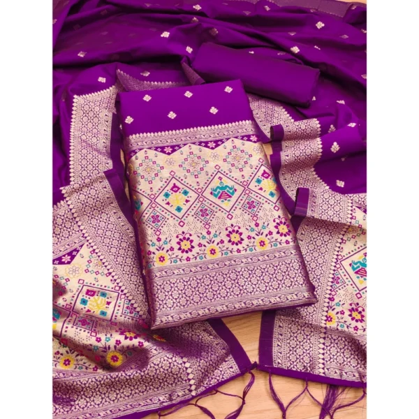 Purple Banarasi Silk Unstitched Salwar Suit Material with Dupatta