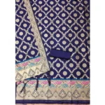 Generic Women's Banarasi Silk Printed Unstitched Salwar Suit Material With Dupatta (Navy Blue, 3Mtrs) - Image 3
