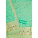 Generic Women's Banarasi Silk Printed Unstitched Salwar Suit Material With Dupatta (Sea Green, 3Mtrs) - Image 3