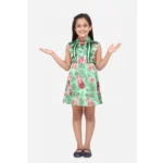 Generic Girl's Satin Floral Printed Sleeveless Shirt Collar Dress (Multicolor)