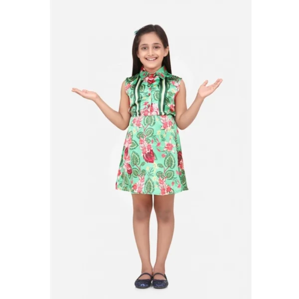 Generic Girl's Satin Floral Printed Sleeveless Shirt Collar Dress (Multicolor)