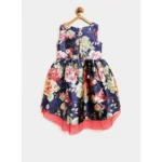 Generic Girl's Polyester  Net Net Inset Sleeveless Round Neck Dress (Navy Blue) - Image 4