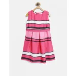 Generic Girl's Satin Striped Sleeveless Round Neck Dress (Pink)