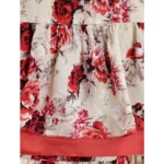 Generic Girl's Polyester Crepe Printed Short Sleeve Cold Shoulder Neck Dress (Cream-Red) - Image 3