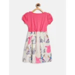 Generic Girl's Cotton Printed Short Sleeve Round Neck Dress (Pink-White) - Image 2