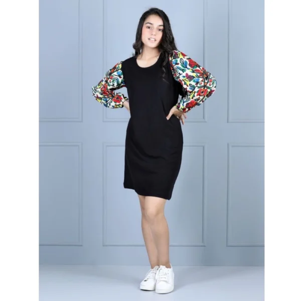 Generic Girl's Polyester Printed Long Sleeve Round Neck Dress (Multicolor)