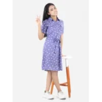 Generic Girl's Polyester Printed Short Sleeve Shirt collar Dress (Lavender) - Image 3