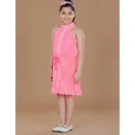 Generic Girl's Polyester Crepe Printed Sleeveless Round Neck Dress (Pink) - Image 4