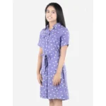 Generic Girl's Polyester Printed Short Sleeve Shirt collar Dress (Lavender)