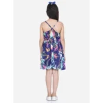 Generic Girl's Rayon Printed Sleeveless Round Neck Dress (Blue) - Image 4