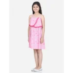 Generic Girl's Rayon Printed Sleeveless Round Neck Dress (Pink)