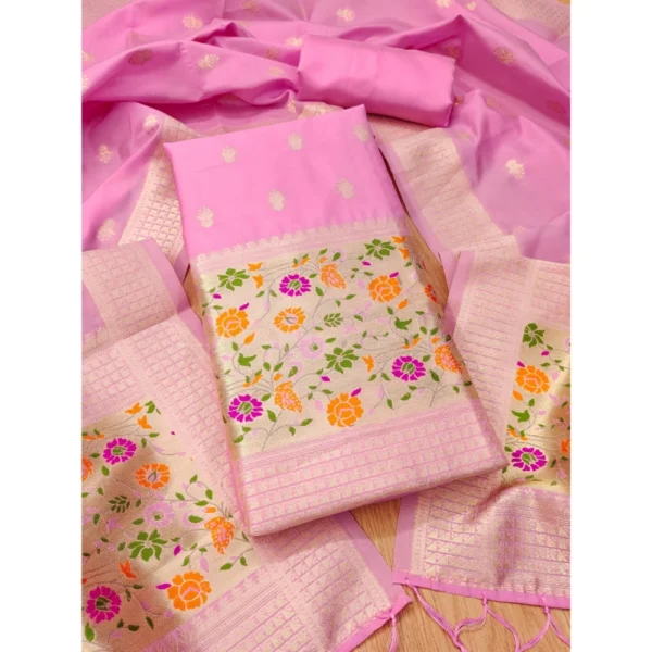 Light Pink Banarasi Silk Unstitched Salwar Suit Material with Dupatta