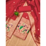 Generic Women's Banarasi Silk Printed Unstitched Salwar Suit Material With Dupatta (Red, 3Mtrs) - Image 4