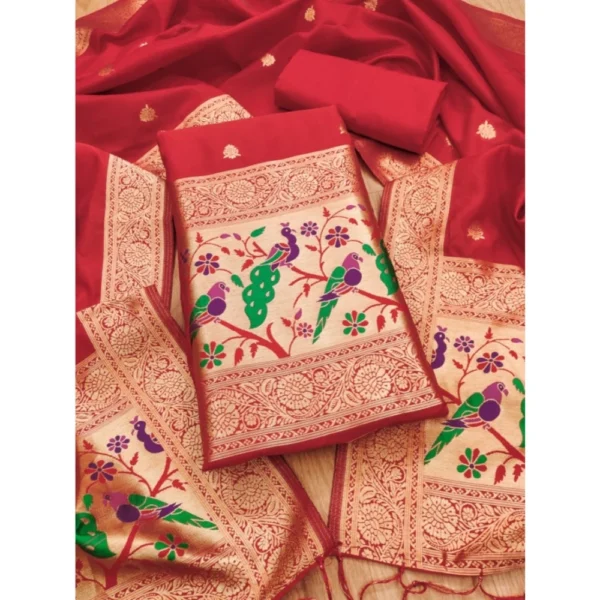Red Banarasi Silk Salwar Suit Material